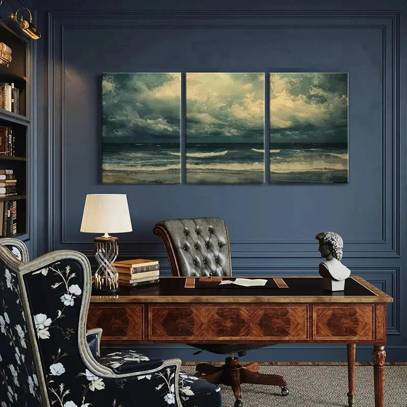 3pcs Ocean Waves Stormy Sky Moody Atmosphere Metal Print Ready to Hang Art - Bella Home Decor