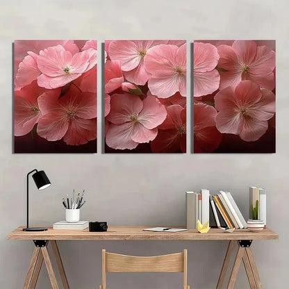 3pcs Featuring Pink Peonies and Roses Flower Metal Print Ready to Hang Art