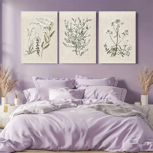 3pcs Vintage Botanical Sketch Antique Flower Metal Print Ready to Hang Art