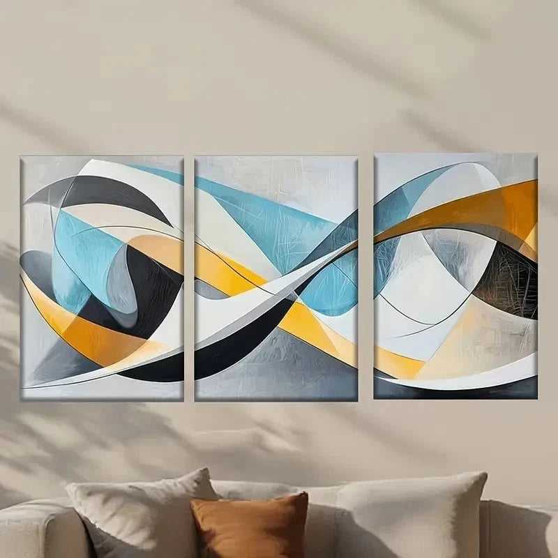 3pcs Abstract Two Overlapping shapes Wall Art Set Canvas Framed 50x70cm - High Quality Print 100% Australian Made Wall Canvas Ready to Hang - Bella Home Decor