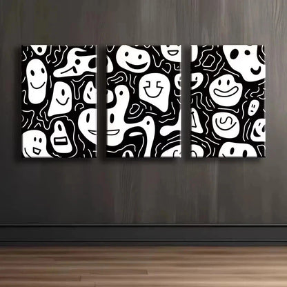 3pcs Joyful Face Illustration Metal Print Ready to Hang Art