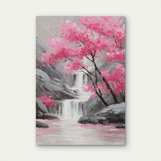 Pink Cherry Blossom Waterfall 60x90cm Metal Print Ready to Hang