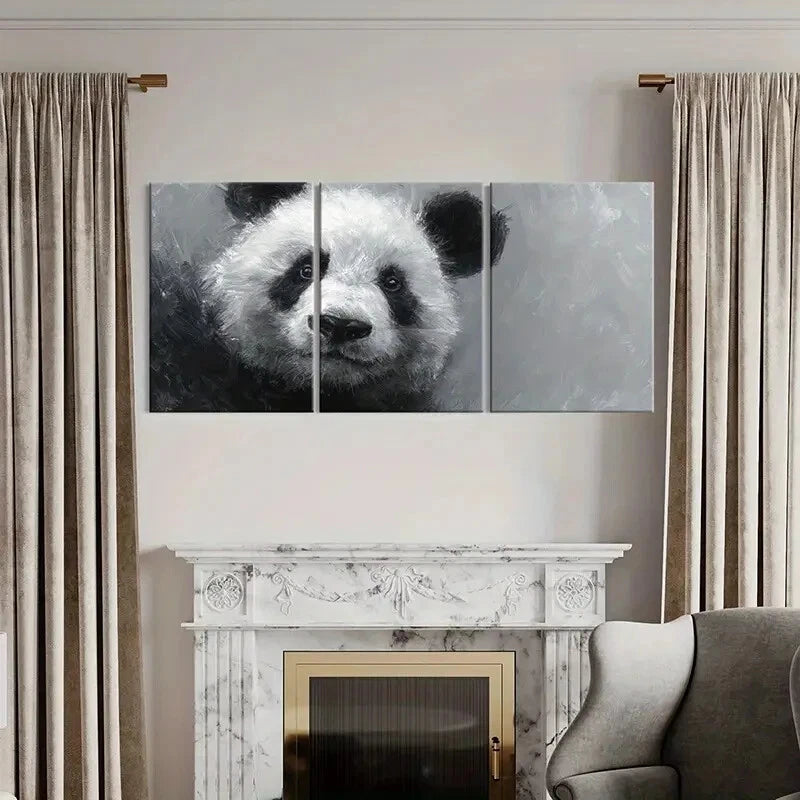 3pcs Panda Artwork Abstract Painting Metal Print Ready to Hang Art - Bella Home Decor