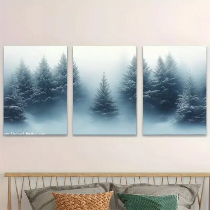 3pcs Snowy Pine Trees in Winter Forest Nature  Wall Art Set Canvas Framed 40x60cm - High Quality Print 100% Australian Made Wall Canvas Ready to Hang