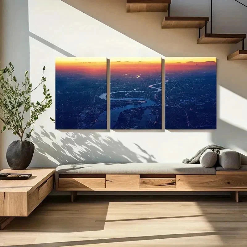 3pcs Cityscape At Sunset River Dense Building Wall Art Set Canvas Framed 40x60cm - High Quality Print 100% Australian Made Wall Canvas Ready to Hang - Bella Home Decor