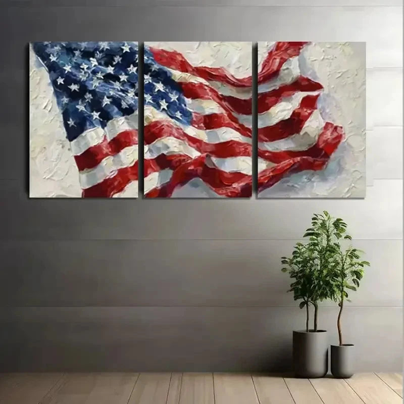 3pcs Modern American Flag Oil Painting Metal Print Ready to Hang Art - Bella Home Decor