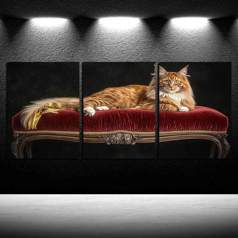 3pcs Elegant Cat on Velvet Sofa Design Metal Print Ready to Hang Art - Bella Home Decor
