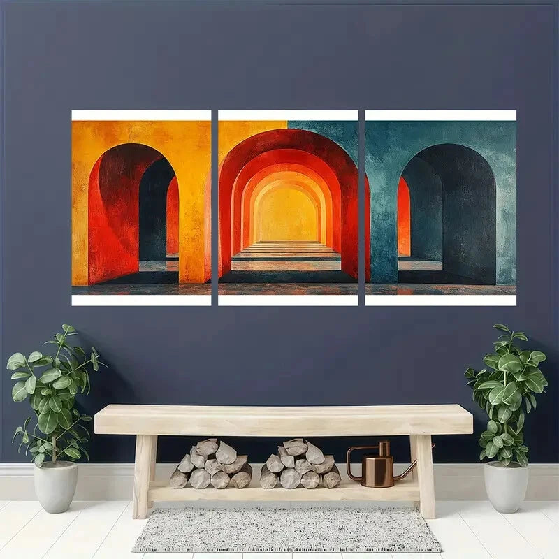 3pcs Mid-Century Modern Abstract Arches Metal Print Ready to Hang Art - Bella Home Decor