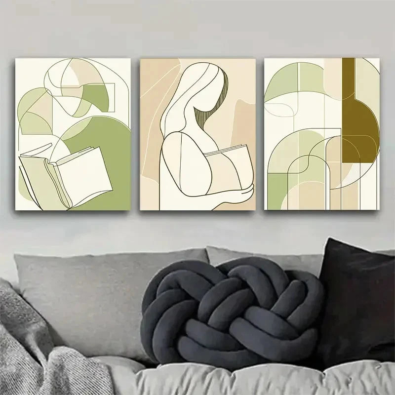 3pcs Abstract Modern Line Profile Painting Metal Print Ready to Hang Art - Bella Home Decor