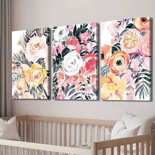 3pcs Botanical Colorful Flowers and Plant Leaves Wall Art Set Canvas Unframed - High Quality Print 100% Australian Made Wall Canvas - Bella Home Decor