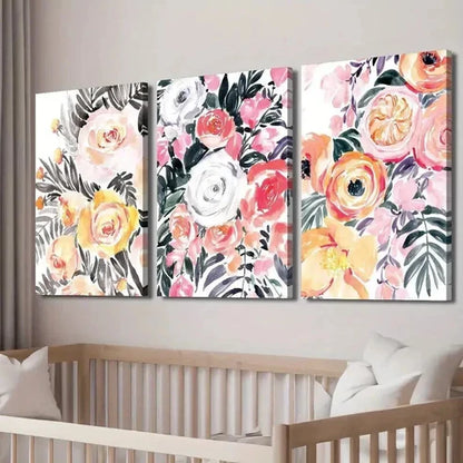 3pcs Botanical Colorful Flowers and Plant Leaves Wall Art Set Canvas Unframed - High Quality Print 100% Australian Made Wall Canvas - Bella Home Decor