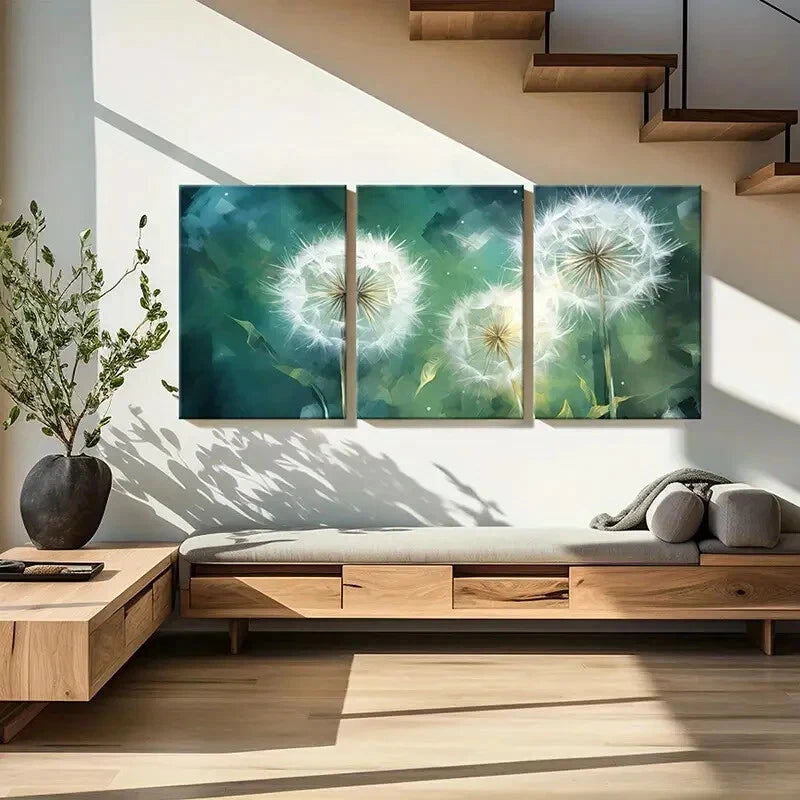 3pcs Artistic Dandelion Illustration Abstract Metal Print Ready to Hang Art - Bella Home Decor
