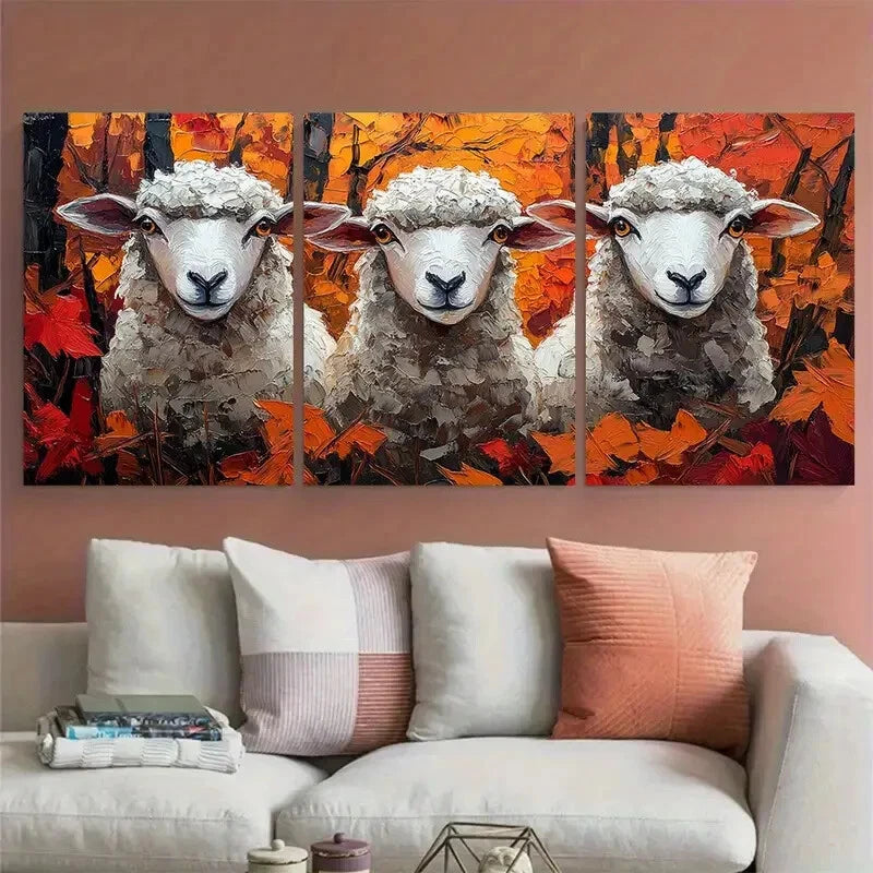3pcs Sheep Farm Animals Friendship Design Metal Print Ready to Hang Art - Bella Home Decor