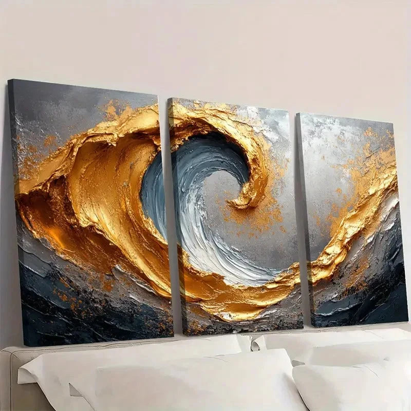 3pcs Golden & Silvery Swirl Design Q   Wall Art Set Canvas Framed 60x90cm - High Quality Print 100% Australian Made Wall Canvas Ready to Hang - Bella Home Decor