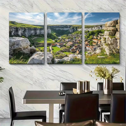 3pcs Yorkshire Cove Scenes with Stone Houses Metal Print Ready to Hang Art