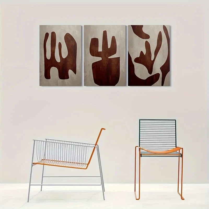 3pcs Abstract Brown and Beige Metal Print Ready to Hang Art - Bella Home Decor