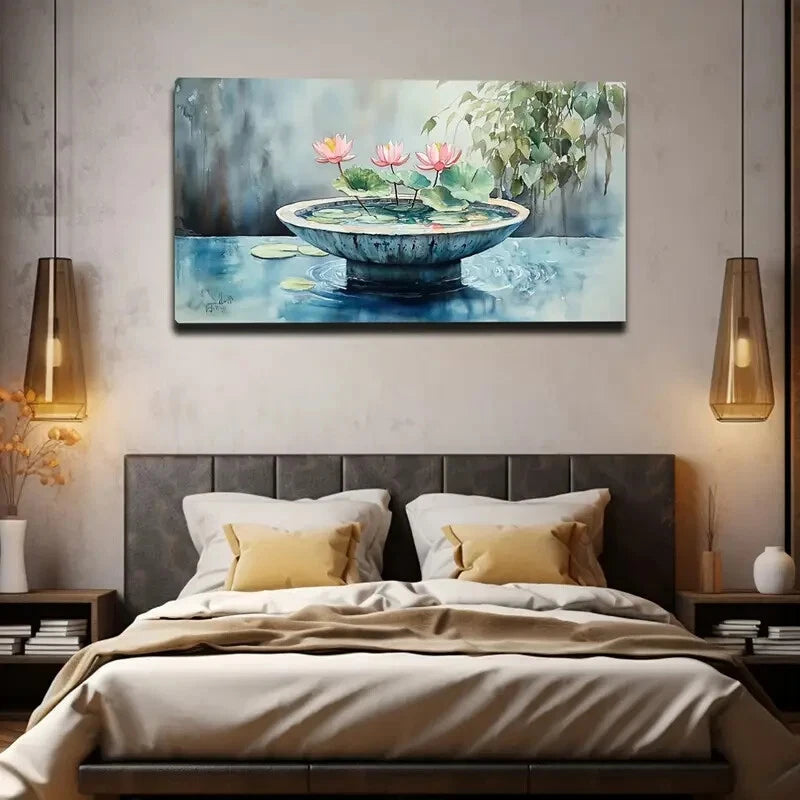Pink for Lotus Blooms Serene Wall Art Canvas Office Home Room Framed 120x60cm - Bella Home Decor