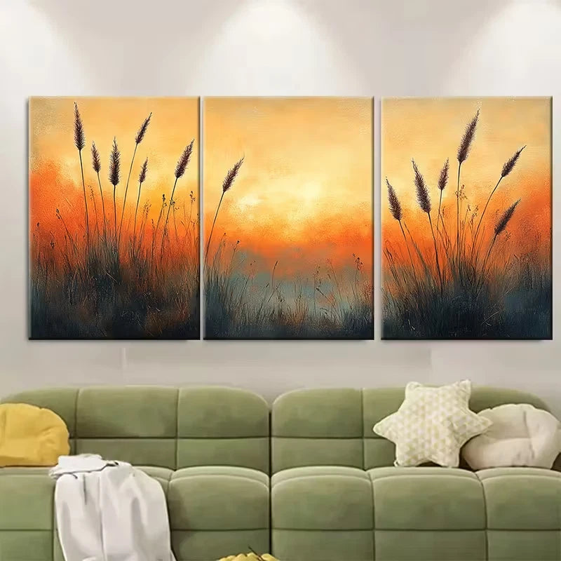 3pcs Abstract Cattail Grass Metal Print Ready to Hang Art - Bella Home Decor