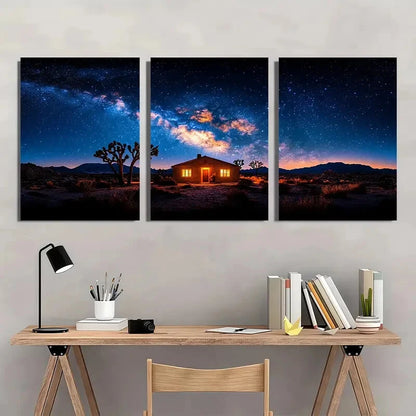 3pcs Joshua Tree & Cosmic Starry Night Sky Wall Art Set Canvas Framed 50x70cm - High Quality Print 100% Australian Made Wall Canvas Ready to Hang