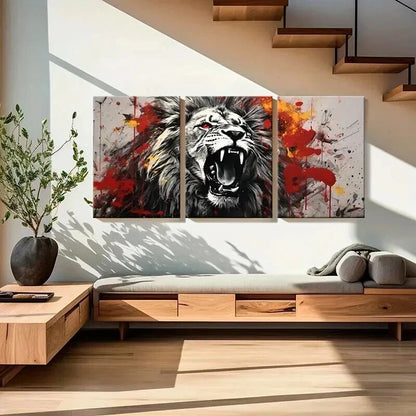 3pcs Abstract Animal Art Roaring Lion Watercolor Wall Art Set Canvas Framed 60x90cm - High Quality Print 100% Australian Made Wall Canvas Ready to Hang - Bella Home Decor