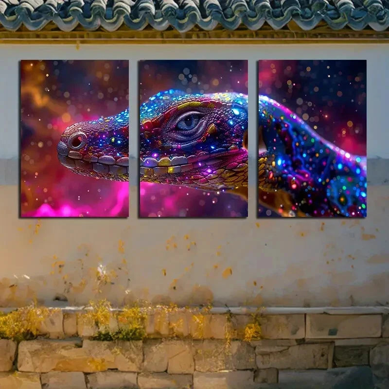 3pcs Vibrant Chameleon Colorful Design Metal Print Ready to Hang Art - Bella Home Decor