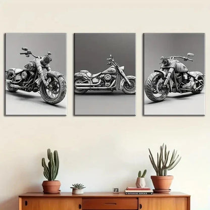 3pcs Vintage Motorcycle Murals Wall Art Canvas Unframed - High Quality Print 100% Australian Made Wall Canvas