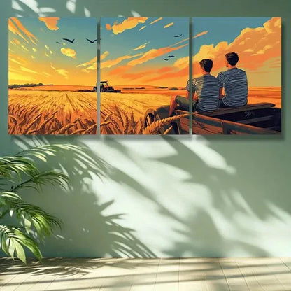 3pcs Wheat, Field Art Painting Wall Art Set Canvas Unframed - High Quality Print 100% Australian Made Wall Canvas