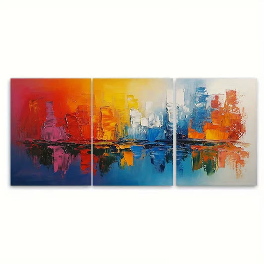 3pcs Colorful Textured Abstract Oil Painting Metal Print Ready to Hang Art