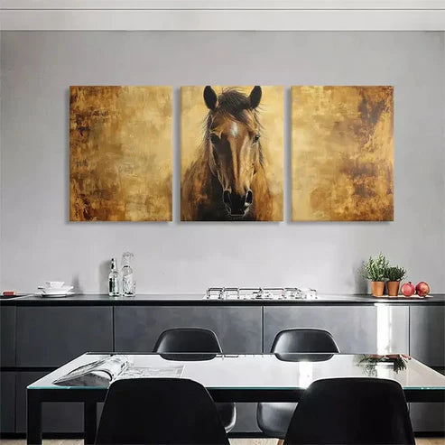 3pcs Horse Portrait Golden Brown Tones Perfect Wall Art Set Canvas Unframed - High Quality Print 100% Australian Made Wall Canvas