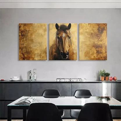 3pcs Horse Portrait Golden Brown Tones Perfect Wall Art Set Canvas Unframed - High Quality Print 100% Australian Made Wall Canvas