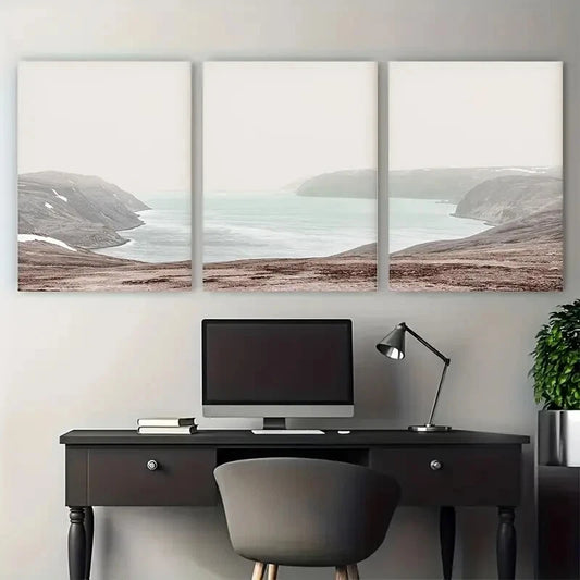 3pcs Nature Modern Minimalist Beach Painting Metal Print Ready to Hang Art