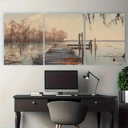 3pcs Rustic Lake Louisiana with Serene Waterfront Metal Print Ready to Hang Art