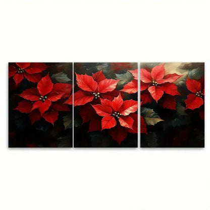 3pcs Poinsettia Flowers Impasto Design Wall Art Set Canvas Framed 40x60cm - High Quality Print 100% Australian Made Wall Canvas Ready to Hang