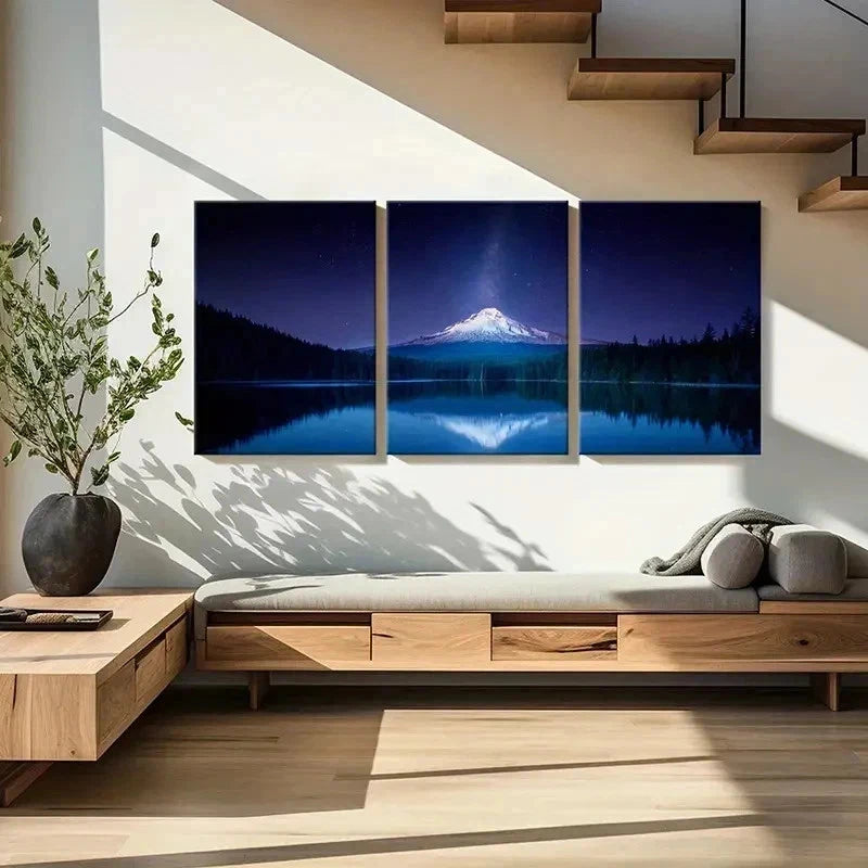 3pcs Snow Mountain Milky Way Lake Wall Art Set Canvas Framed 60x90cm - High Quality Print 100% Australian Made Wall Canvas Ready to Hang
