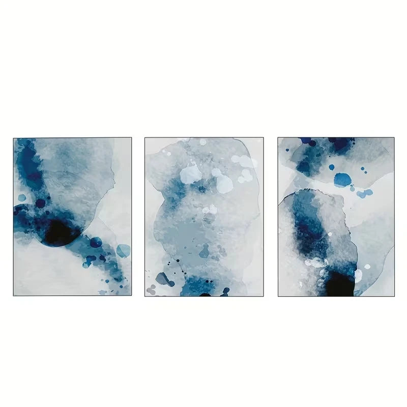 3pcs Navy & Sky Blue Abstract Paintings  Wall Art Set Canvas Framed 50x70cm - High Quality Print 100% Australian Made Wall Canvas Ready to Hang