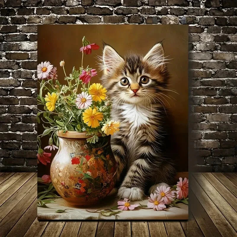 Cute Maine Coon Kitten with Vibrant Flowers 40x60cm Metal Print Ready to Hang - Bella Home Decor