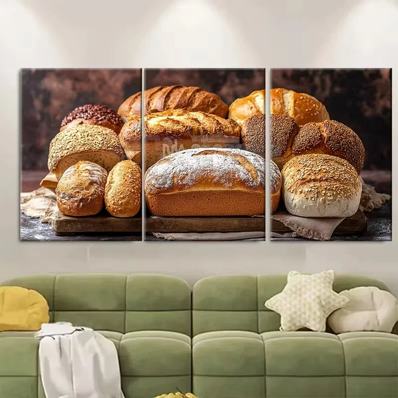 3pcs Cafe Bakery with Artisan Bread Metal Print Ready to Hang Art - Bella Home Decor