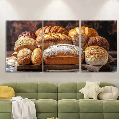 3pcs Cafe Bakery with Artisan Bread Metal Print Ready to Hang Art - Bella Home Decor