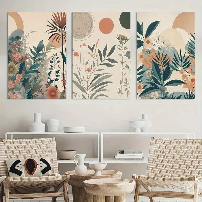 3pcs Marllifenney Wood Orange Plants Paintings Metal Print Ready to Hang Art - Bella Home Decor