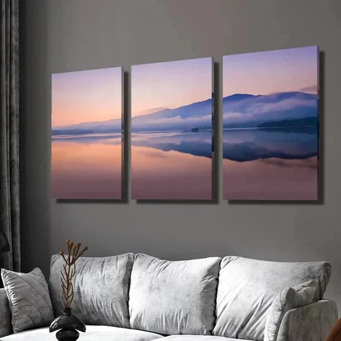 3pcs Foggy Mountains Lake Reflection in Sunrise Wall  Art Set Canvas Unframed - High Quality Print 100% Australian Made Wall Canvas - Bella Home Decor