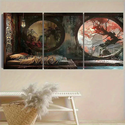 3pcs Traditional Chinese Bedroom Wall Art Set Canvas Unframed - High Quality Print 100% Australian Made Wall Canvas