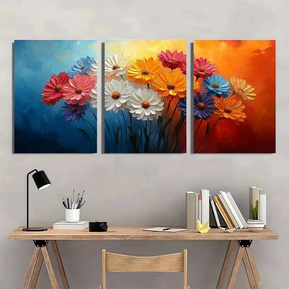 3pcs Vibrant Abstract Floral Textured Oil Impasto Metal Print Ready to Hang Art - Bella Home Decor