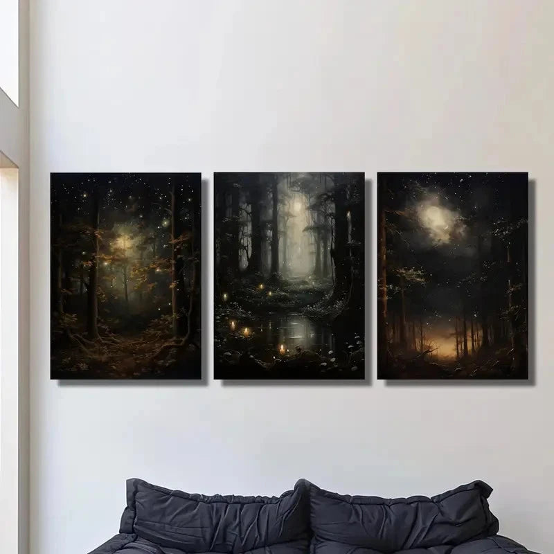 3pcs Enchanting Gothic Night Sky & Mysterious Metal Print Ready to Hang Art - Bella Home Decor