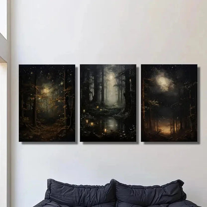 3pcs Enchanting Gothic Night Sky & Mysterious Metal Print Ready to Hang Art - Bella Home Decor