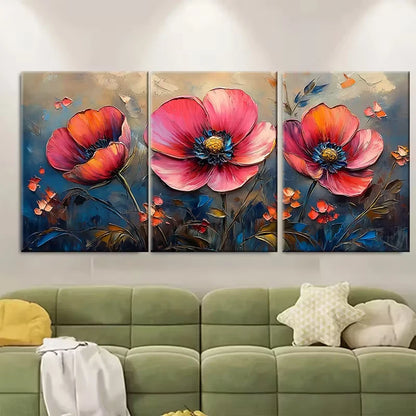 3pcs Abstract Flower Painting Metal Print Ready to Hang Art - Bella Home Decor