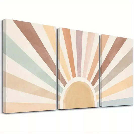3pcs Modern Decorative Pastel Sunrise Design Wall Art Set Canvas Framed 50x70cm - High Quality Print 100% Australian Made Wall Canvas Ready to Hang