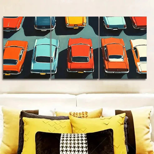 3pcs Automobile market Wall Art Canvas Unframed - High Quality Print 100% Australian Made Wall Canvas - Bella Home Decor