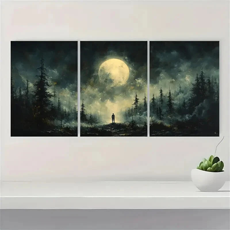3pcs Whispering Shadows Celestial Skies Painting Metal Print Ready to Hang Art - Bella Home Decor