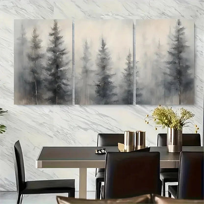 3pcs Serene Misty Pine Trees Scene Metal Print Ready to Hang Art