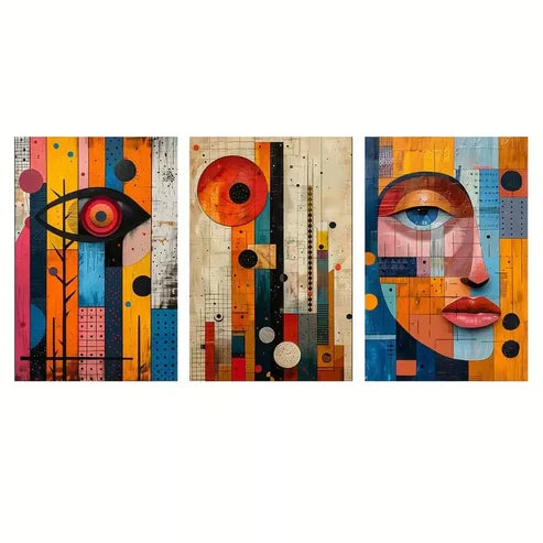 3pcs Bohemian Abstract Art with Golden Wall Art Set Canvas Unframed - High Quality Print 100% Australian Made Wall Canvas - Bella Home Decor